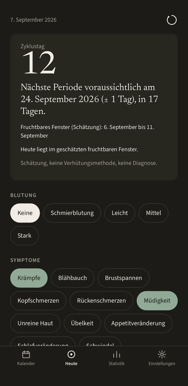 Heute-Ansicht im dunklen Design